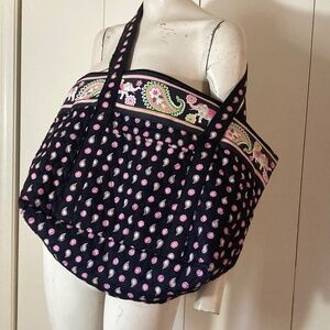 Vera Bradley Quilted Tote Pink Elephants Large Shoulder Bag Weekender Traveler